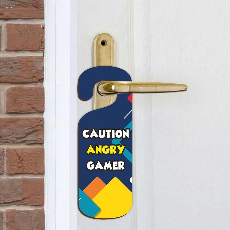 CVANU Caution Angry Gamer Wooden Door Sign Hanger Size(24cm x 8.5cm)_cv11 - Image 4